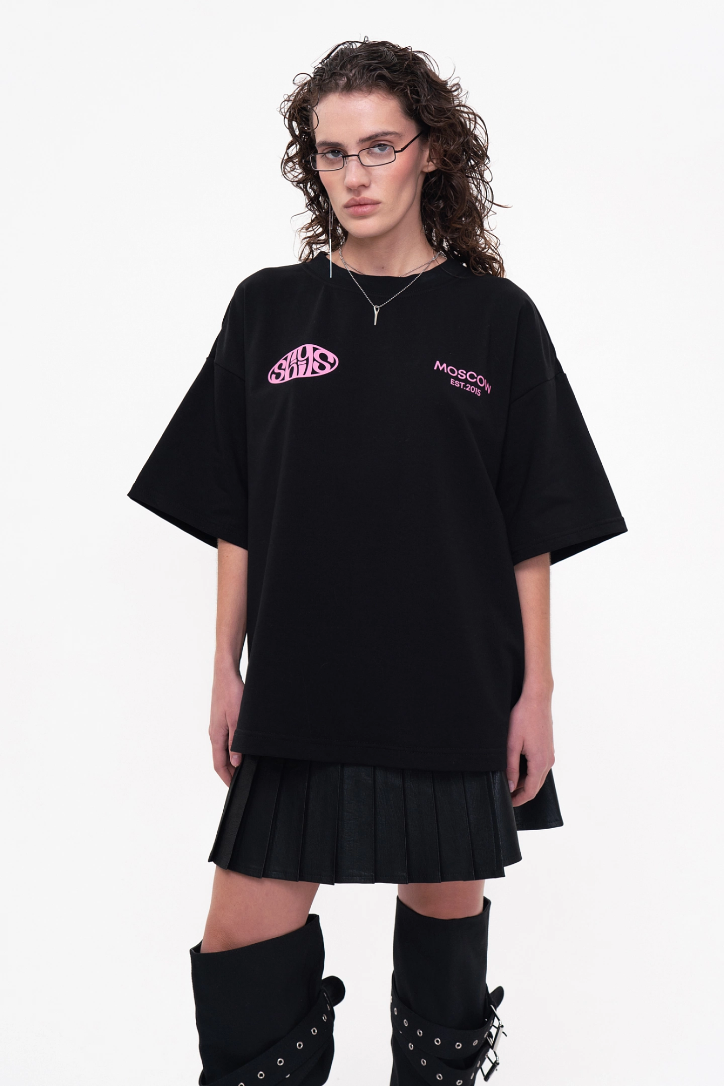 Юбка мини со складками из эко-кожи