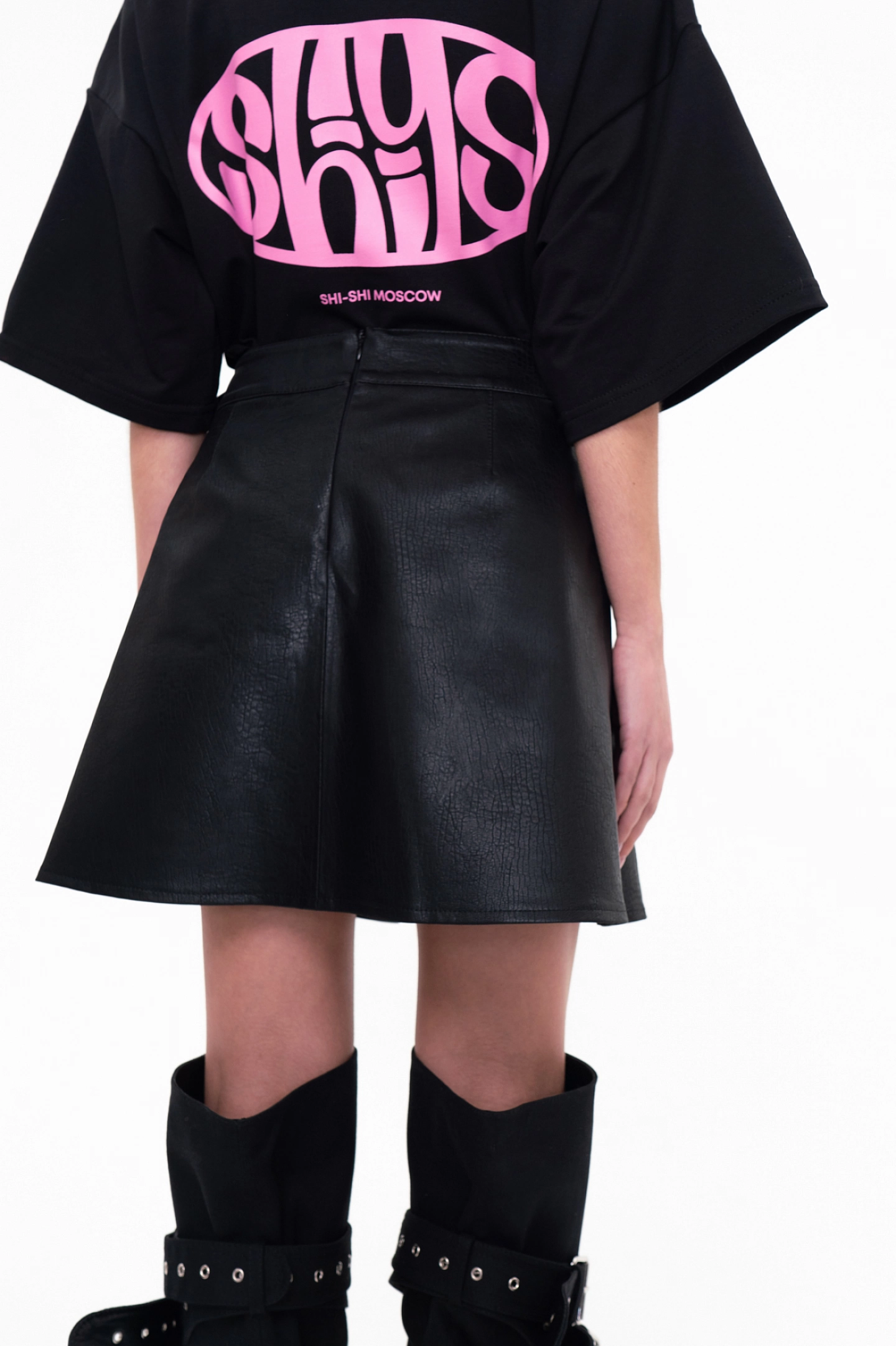 Юбка мини со складками из эко-кожи