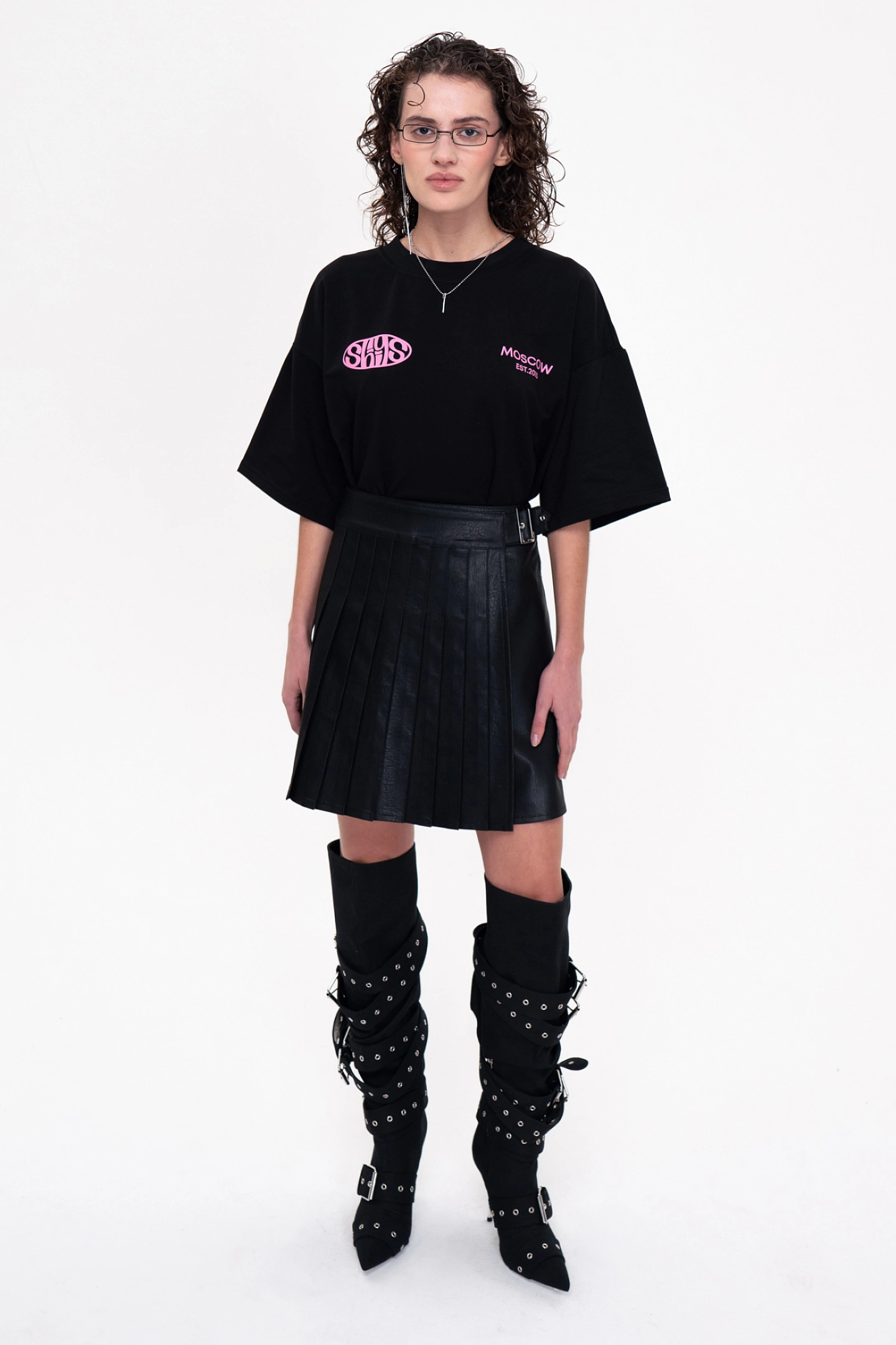 Юбка мини со складками из эко-кожи