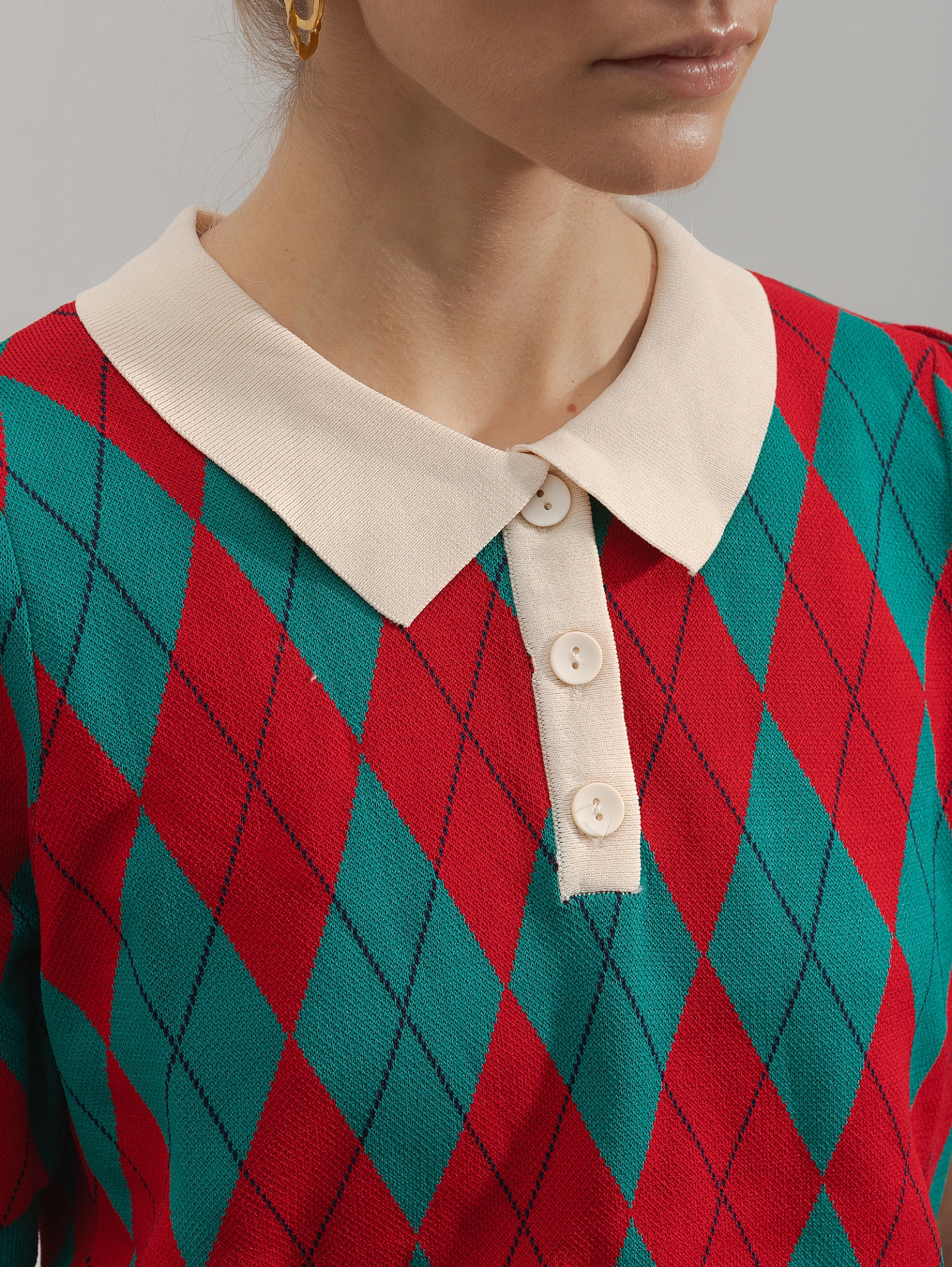 Футболка-поло вязаная с принтом "ромб"