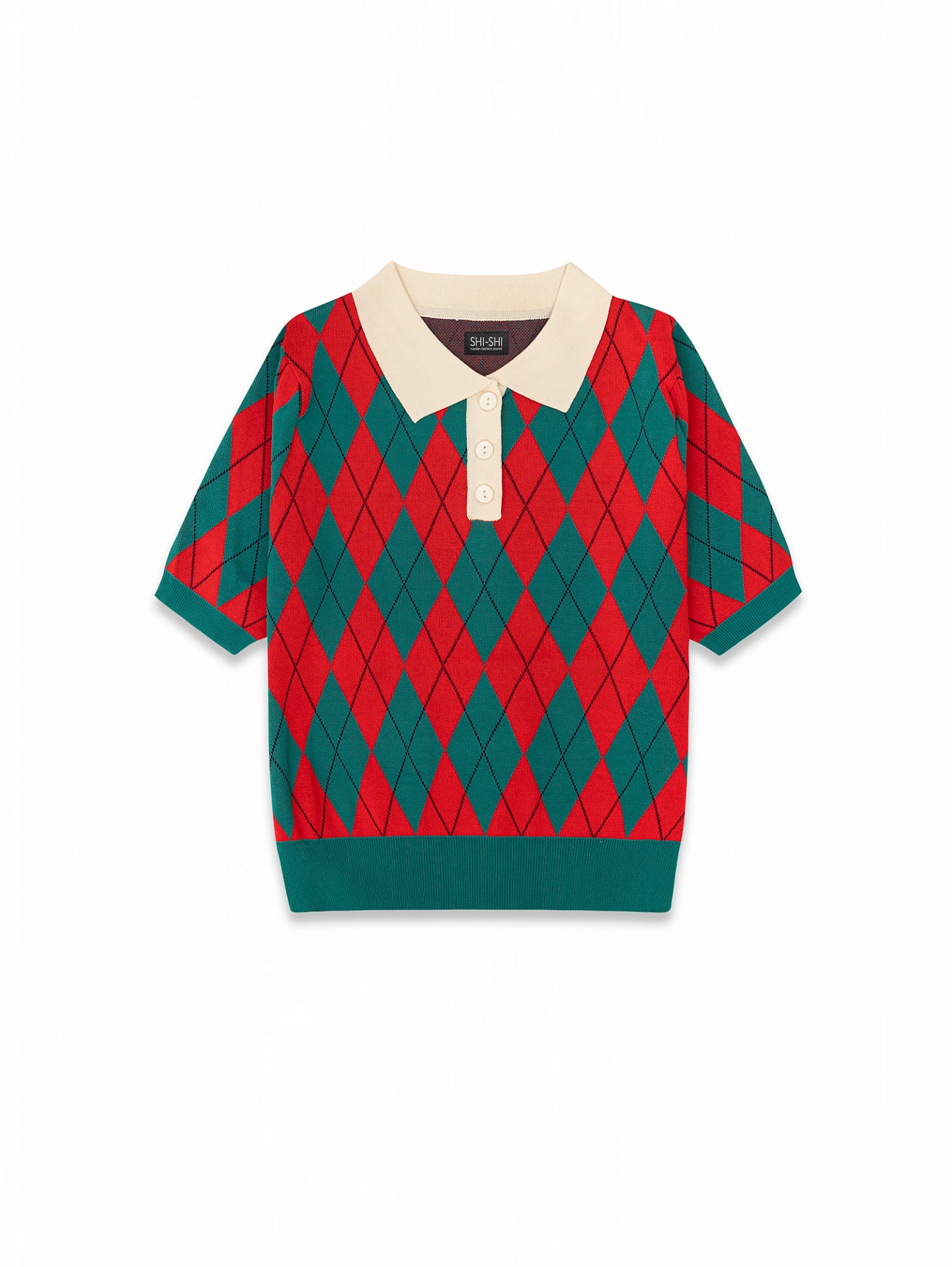 Футболка-поло вязаная с принтом "ромб"