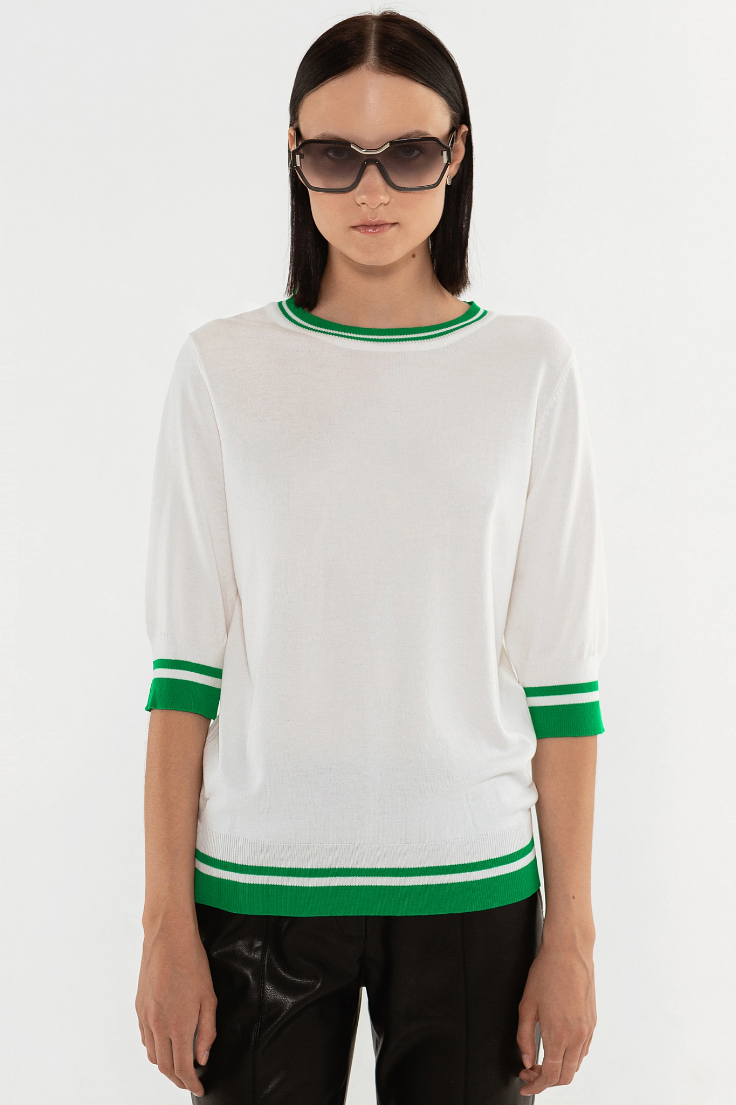 Футболка вязаная с контрастными полосами