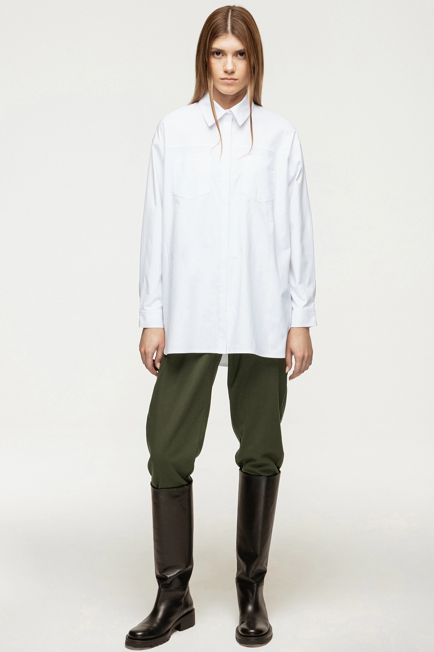 Shirt with dropped shoulder and yoke