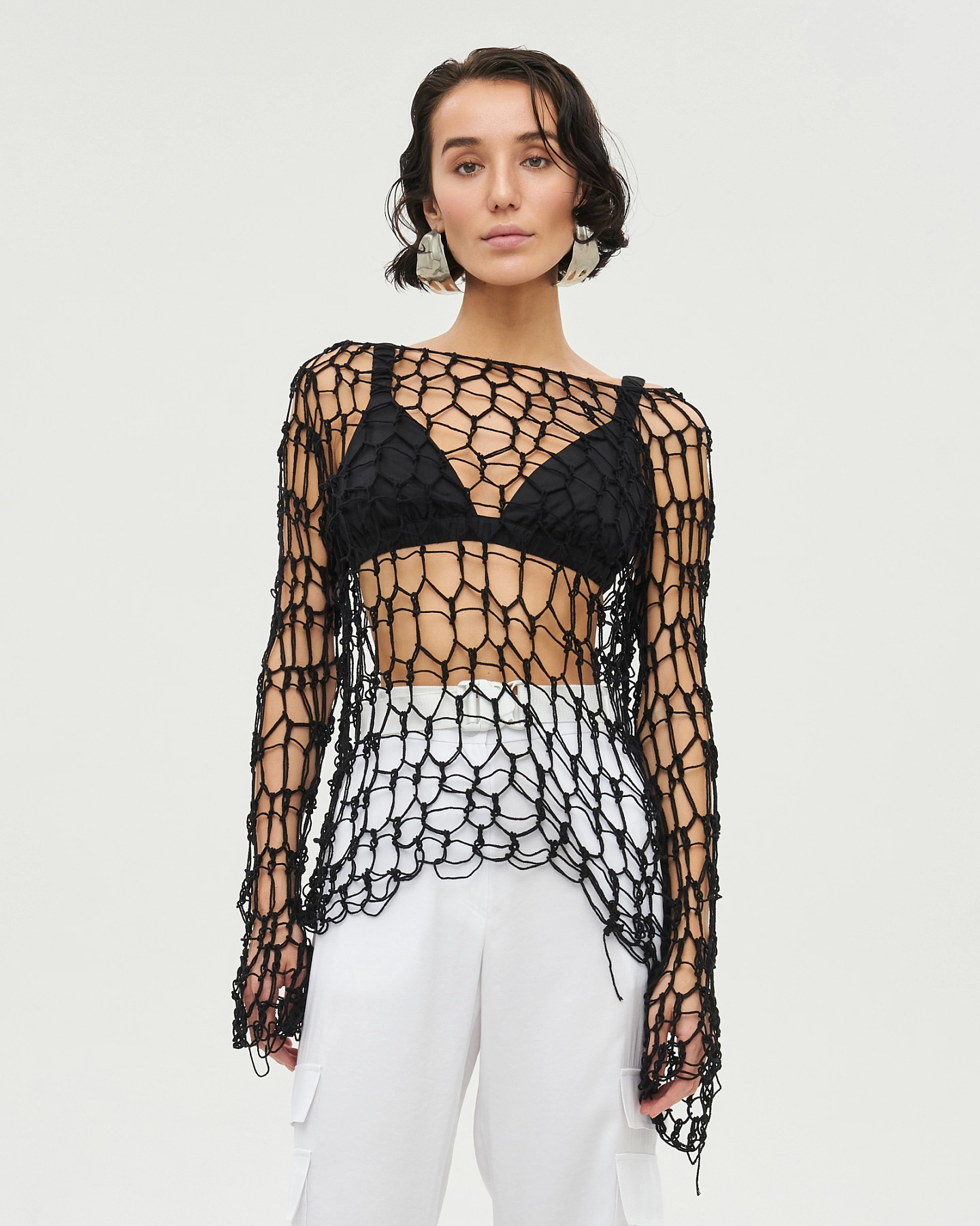 Джемпер сетка вязаный