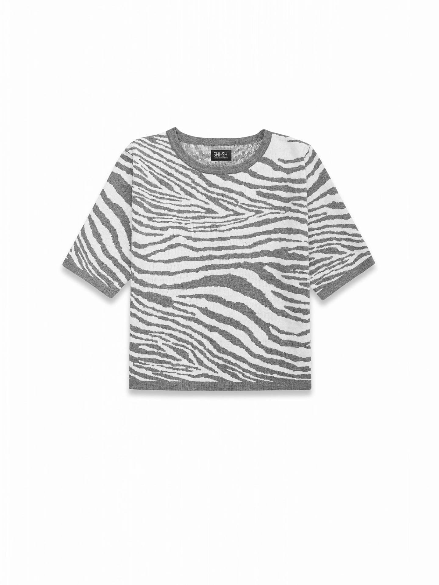 Джемпер вязаный с принтом "зебра" с коротким рукавом