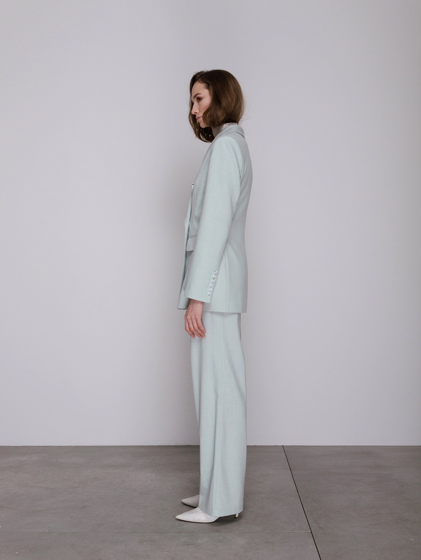 Жакет двубортный с воротником шаль и брюки - трубы