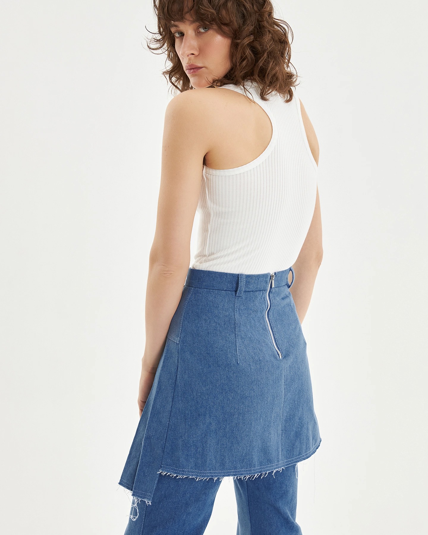 Брюки - клёш с юбкой из денима