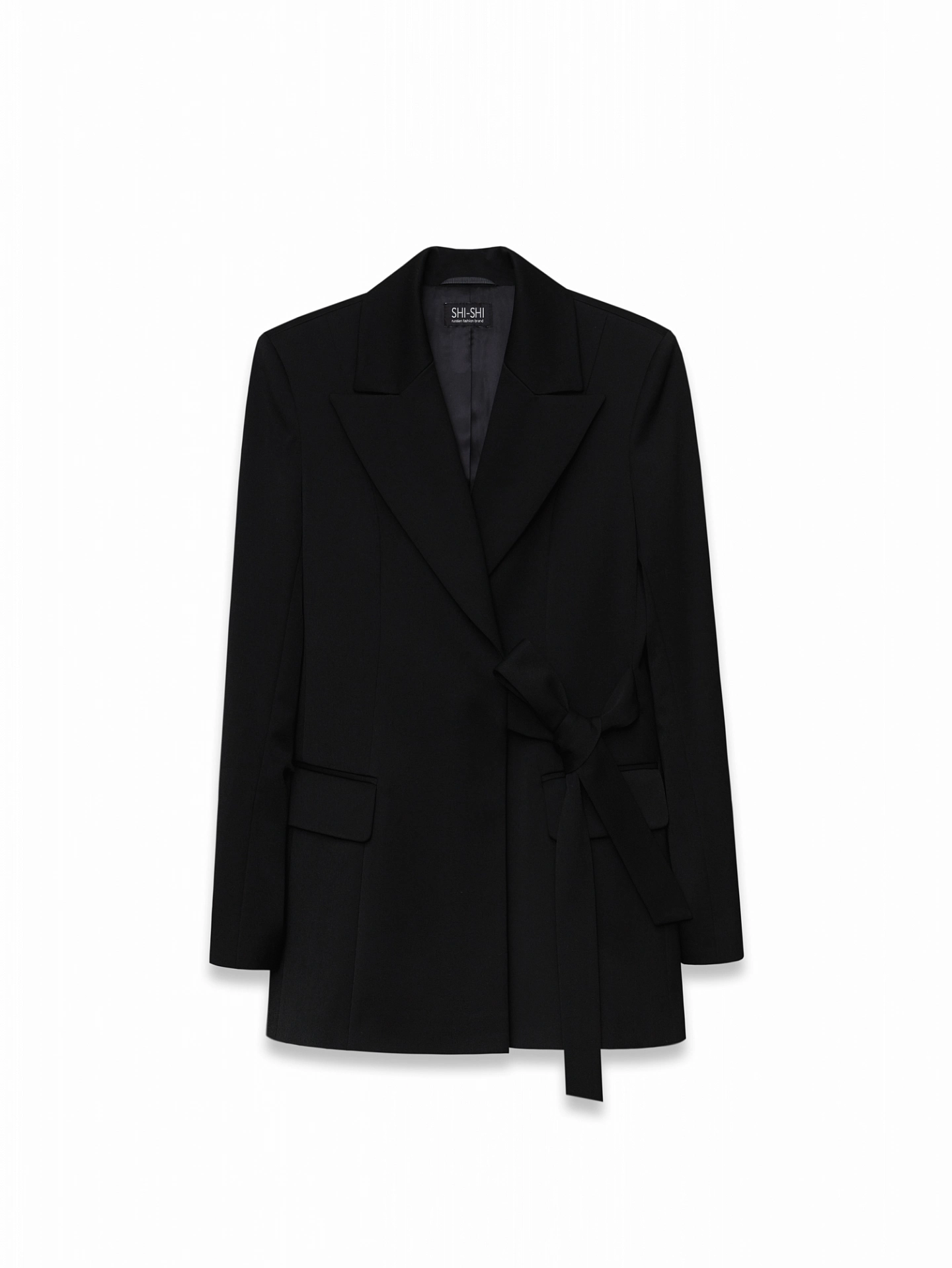 Жакет с завязками на талии и брюки узкие на высокой талии