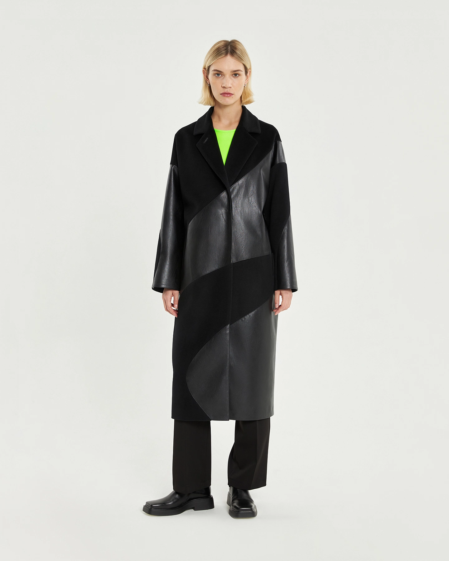 Пальто однобортное комбинированное