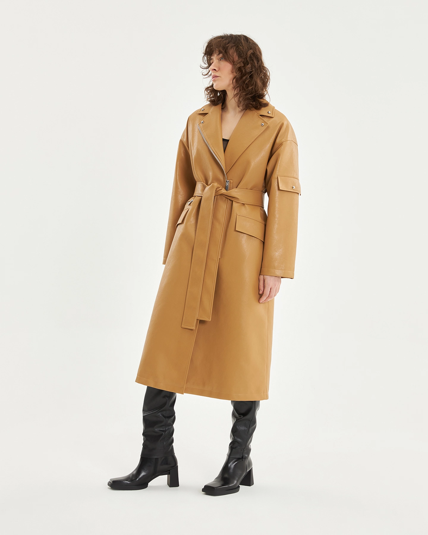 Warmed eco-leather coat