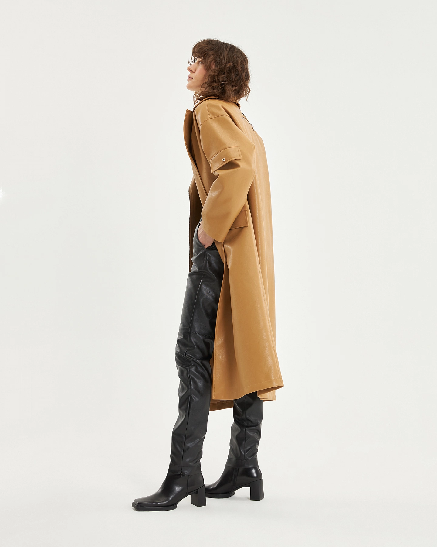 Warmed eco-leather coat