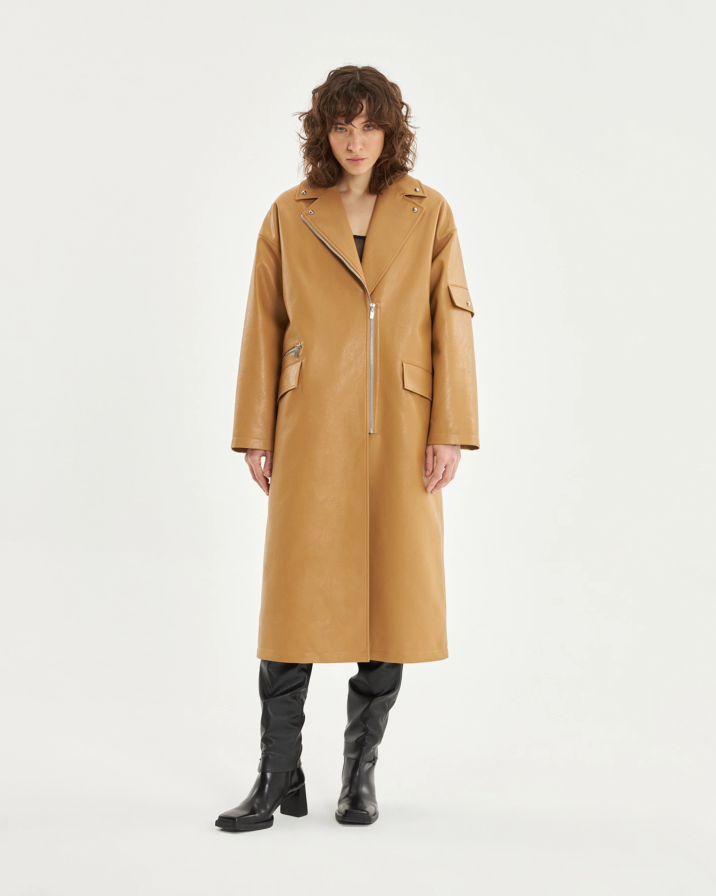 Warmed eco-leather coat