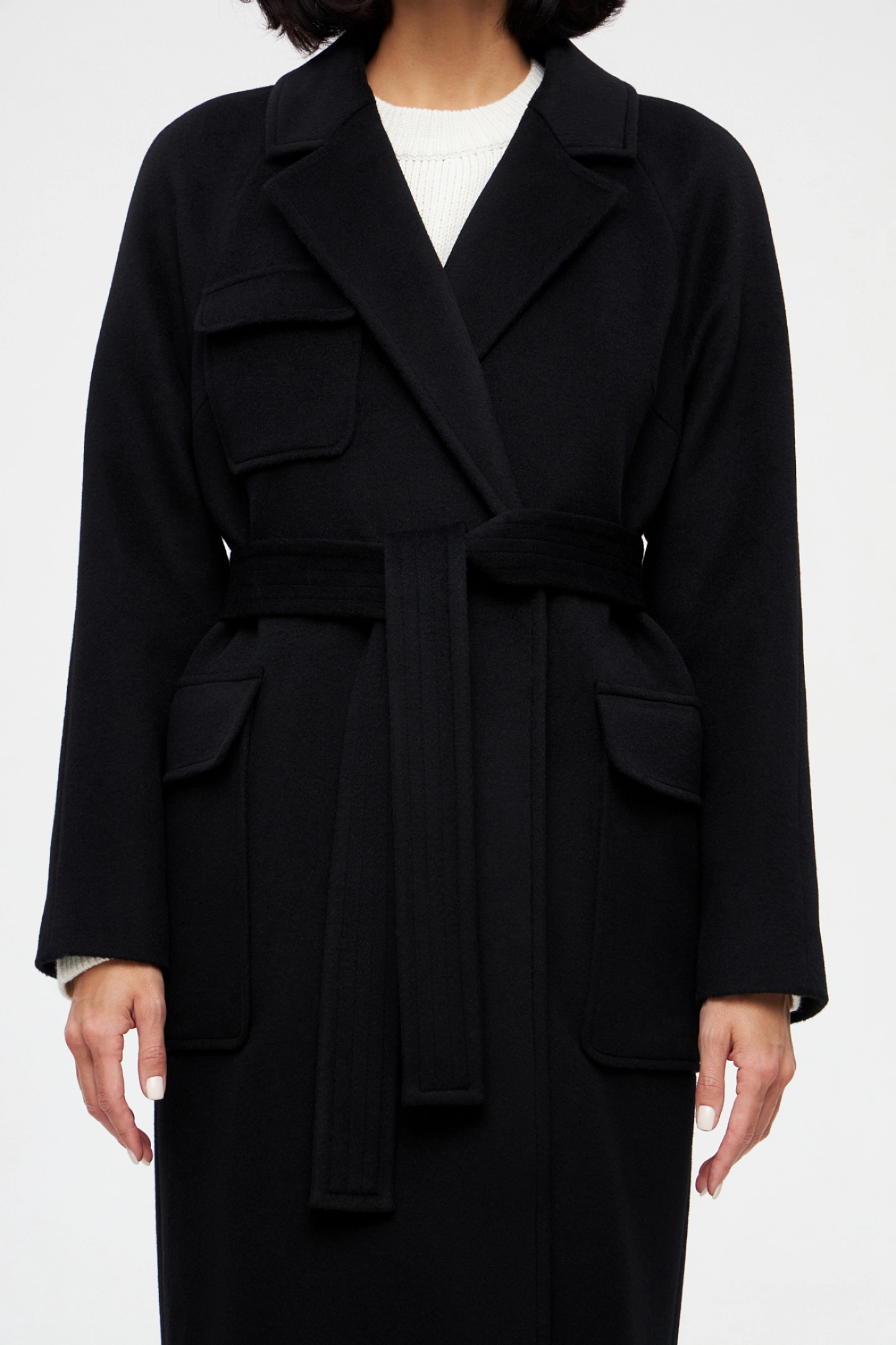 Пальто реглан с накладными карманами