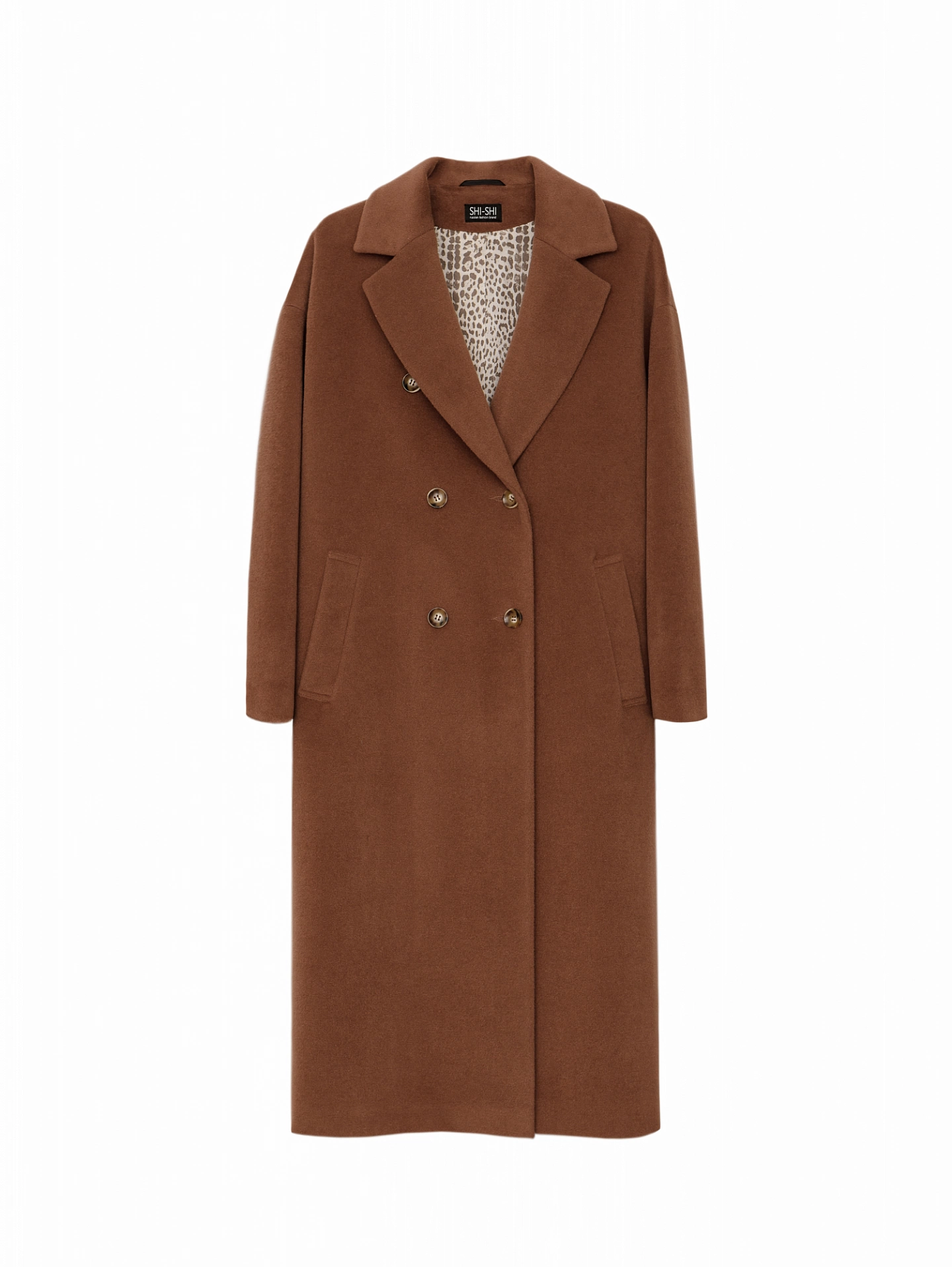 Пальто двубортное со спущенным плечом