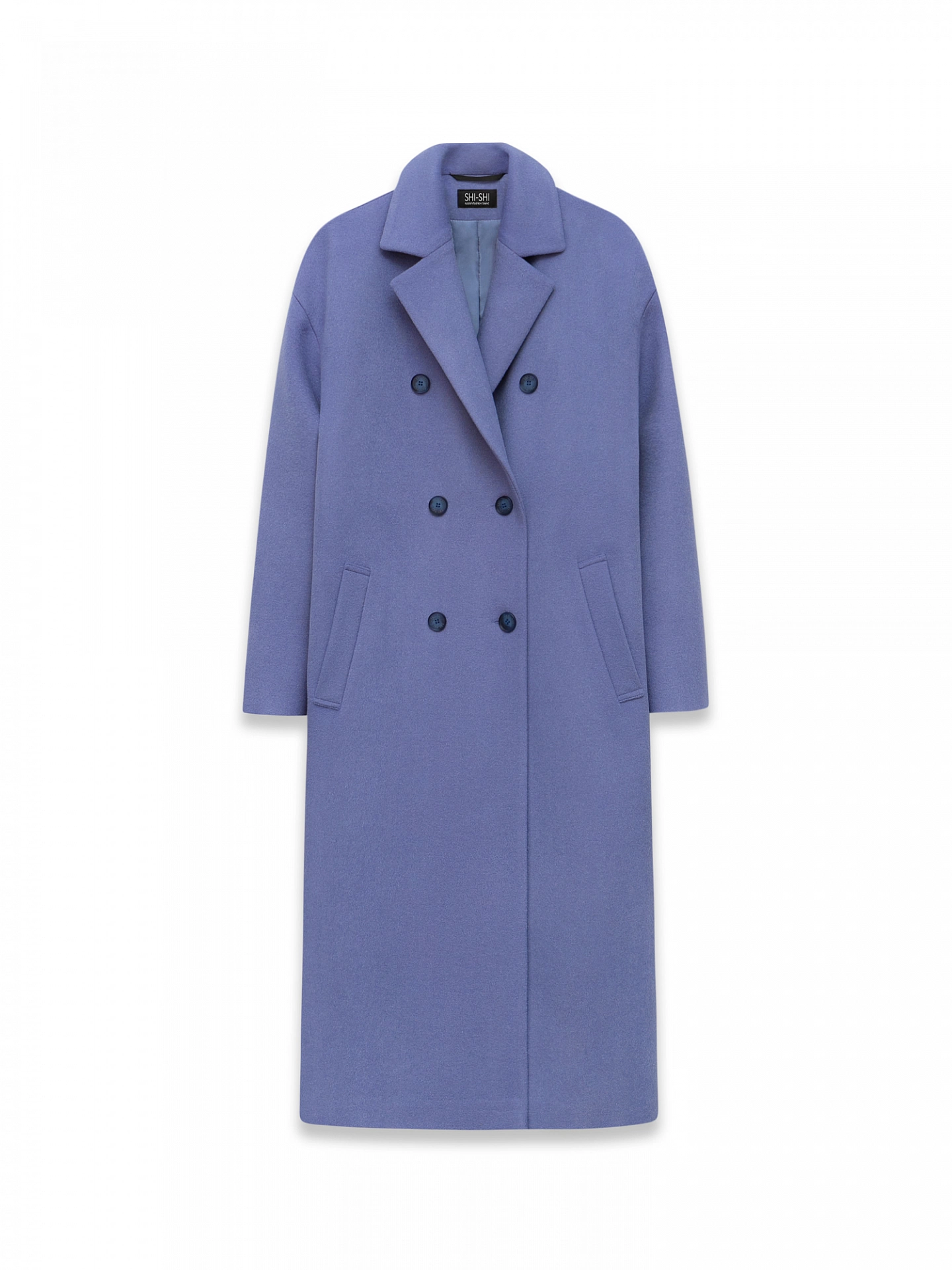 Пальто двубортное со спущенным плечом