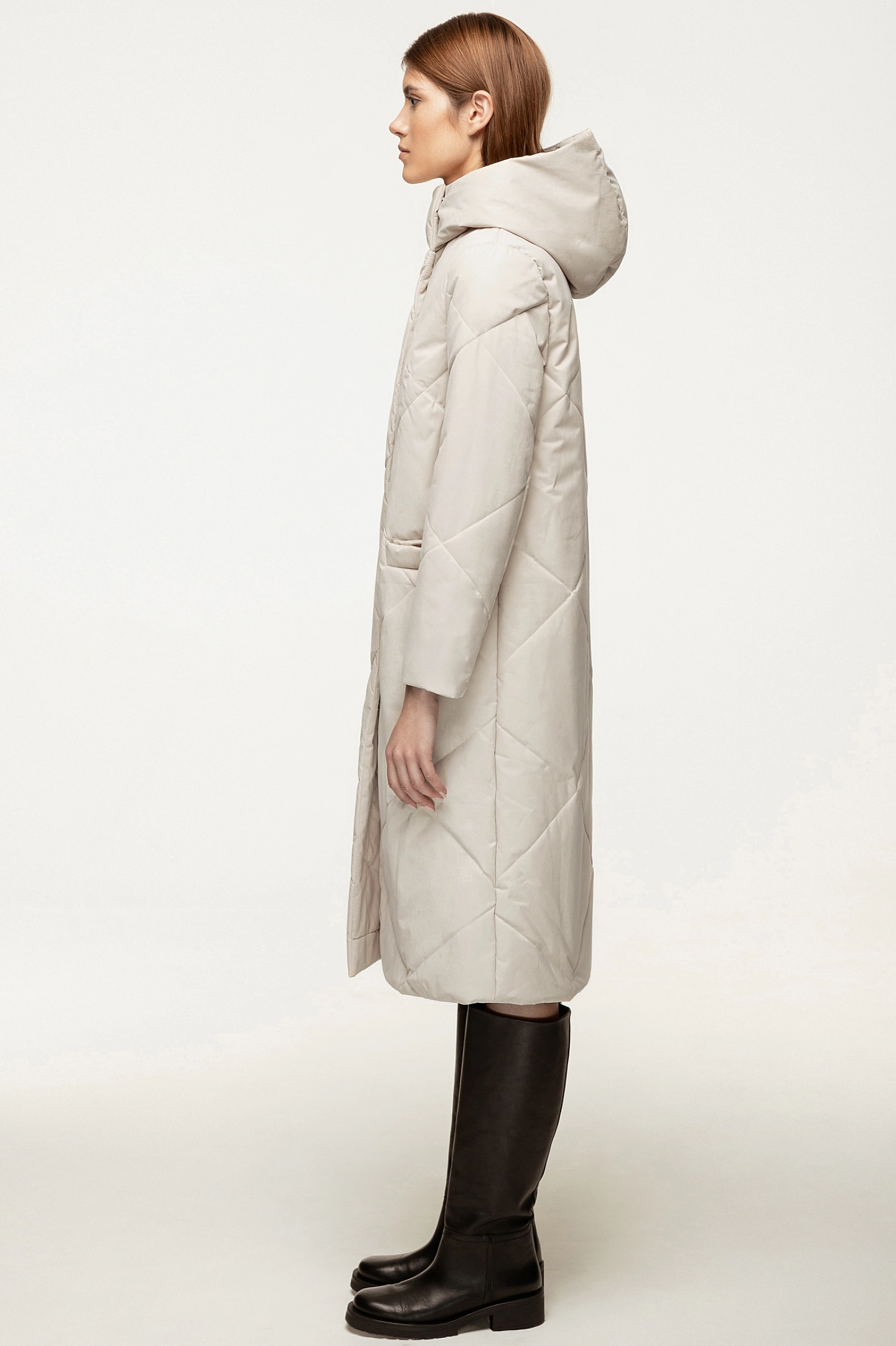 Пальто стёганное прямое с капюшоном