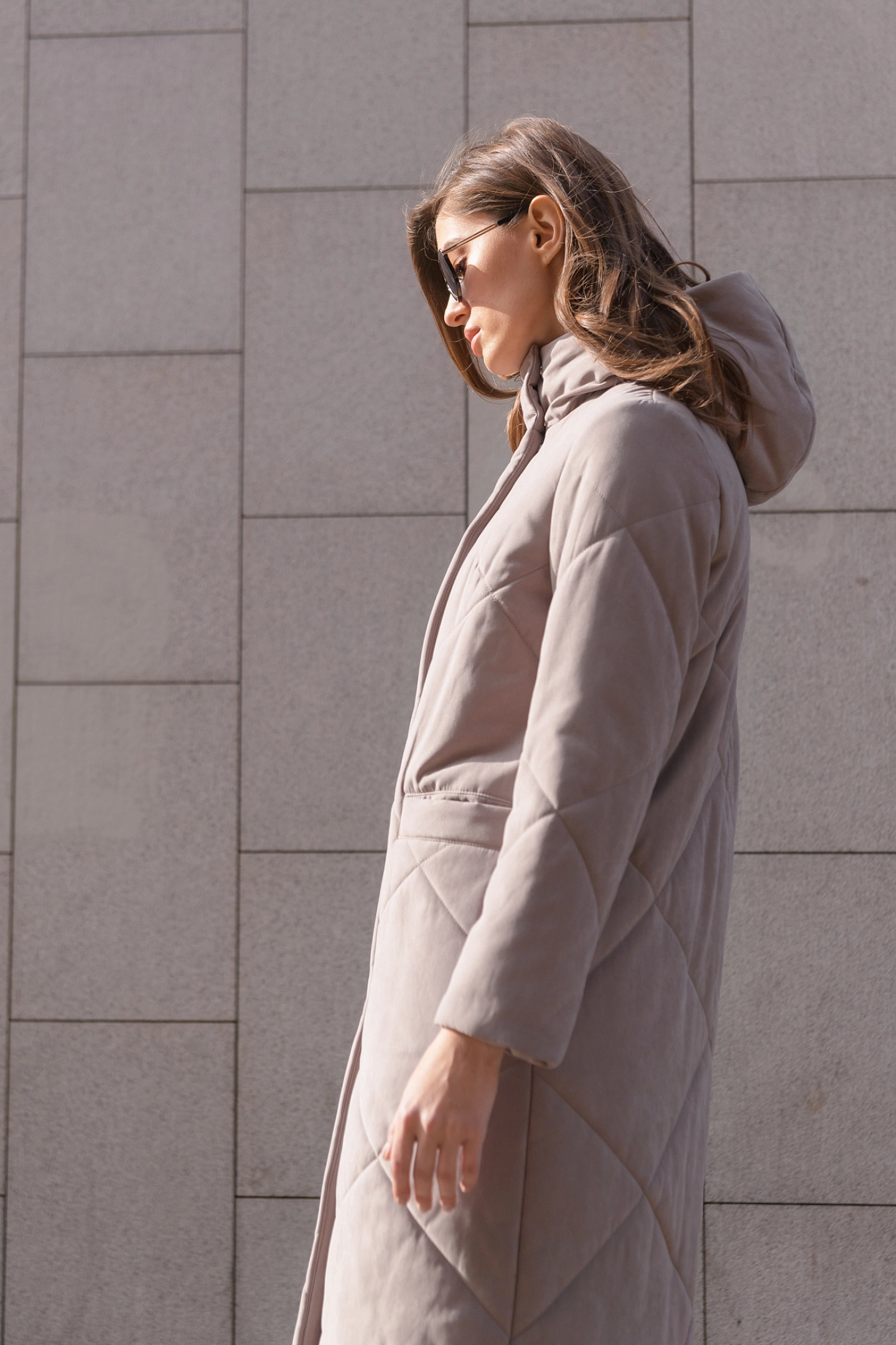 Пальто стёганное прямое с капюшоном