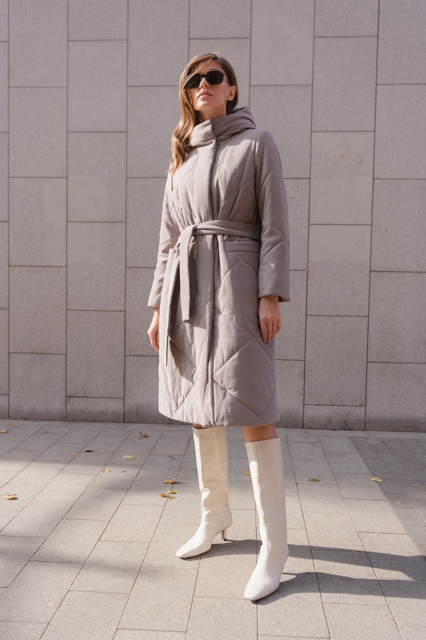 Пальто стёганное прямое с капюшоном