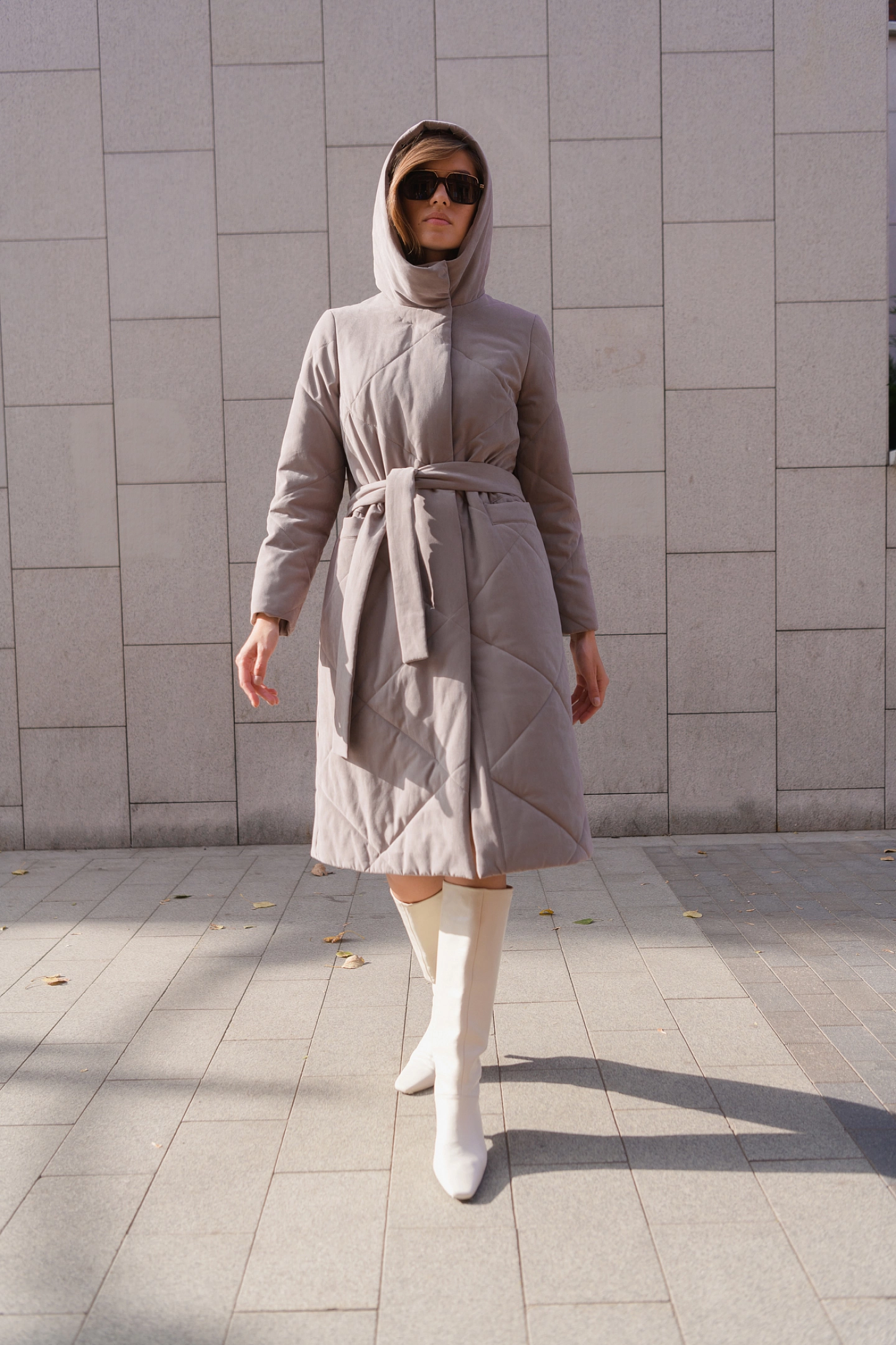 Пальто стёганное прямое с капюшоном