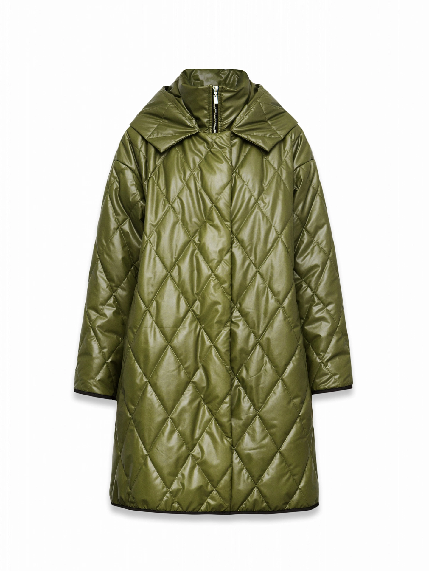 Стеганое пальто - трапеция с капюшоном