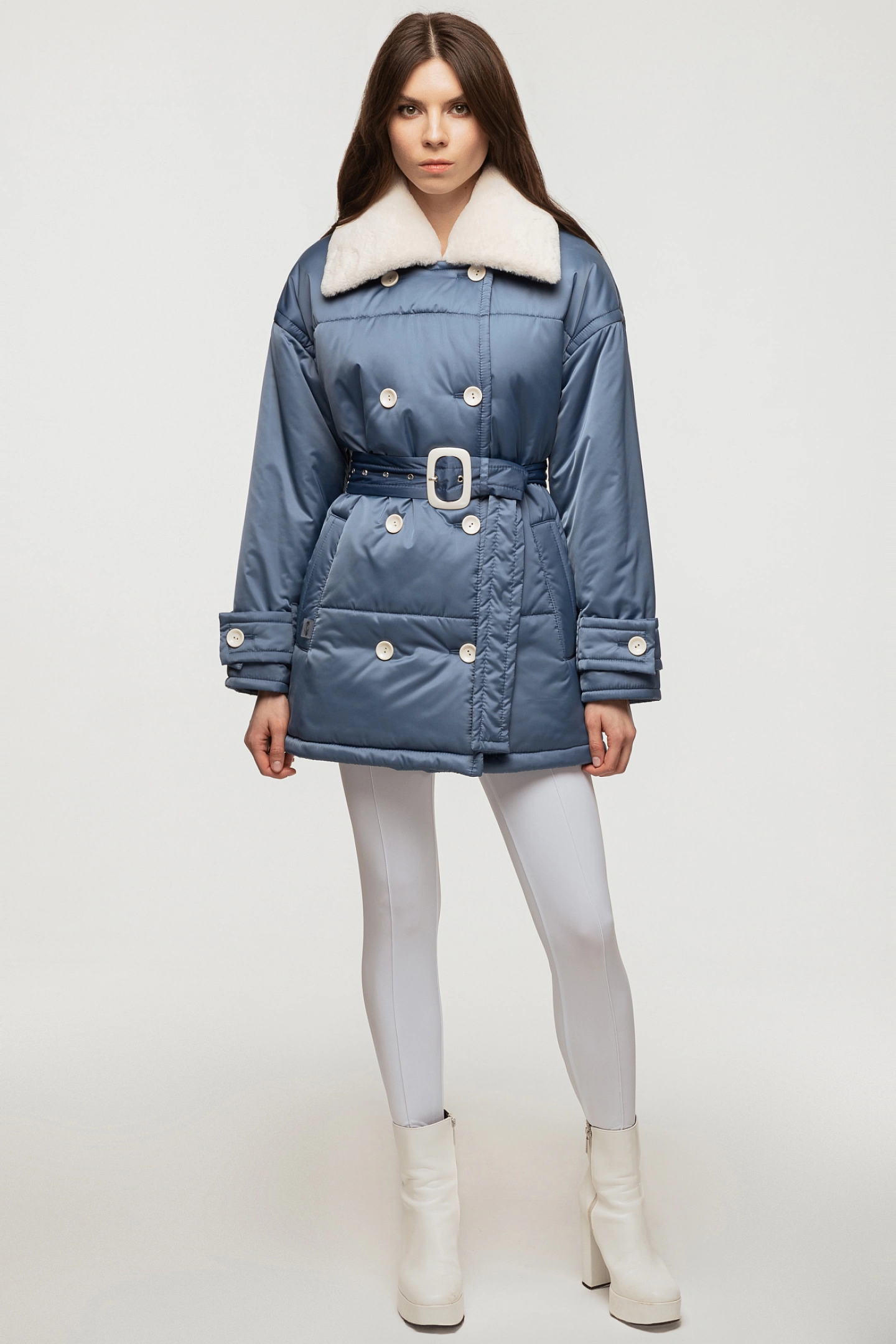 Пуховик стёганый со съёмным воротником укороченный