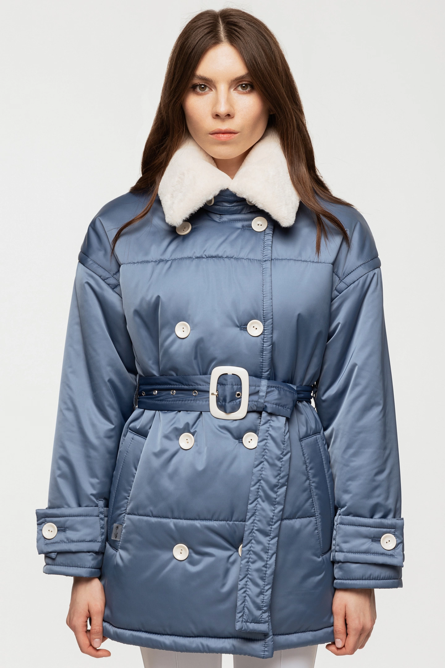 Пуховик стёганый со съёмным воротником укороченный