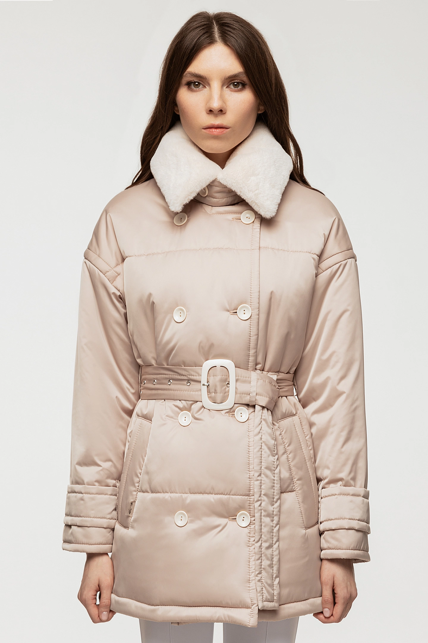 Пуховик стёганый со съёмным воротником укороченный