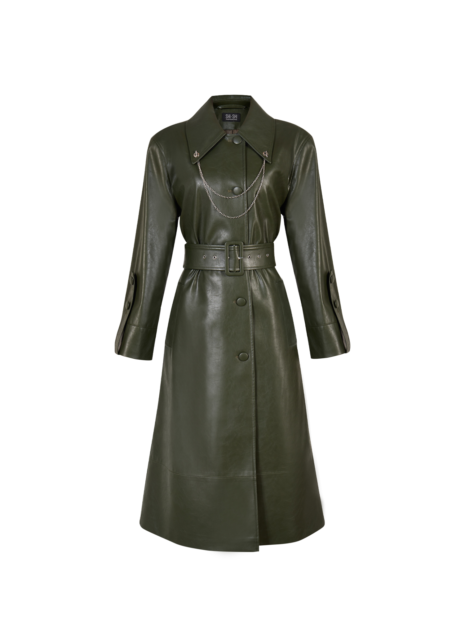 Single-breasted trench coat with patches on sleeves — SHI-SHI