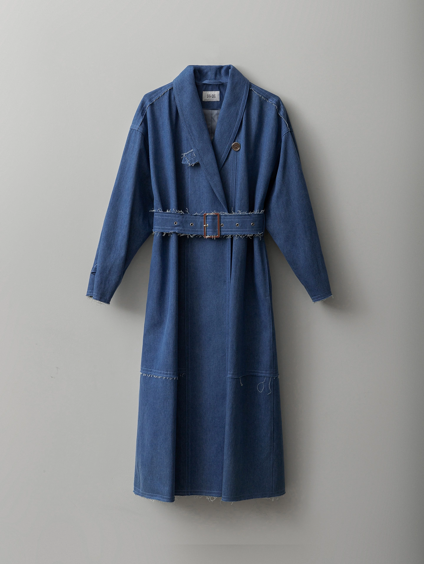 Тренч с воротником шаль из денима