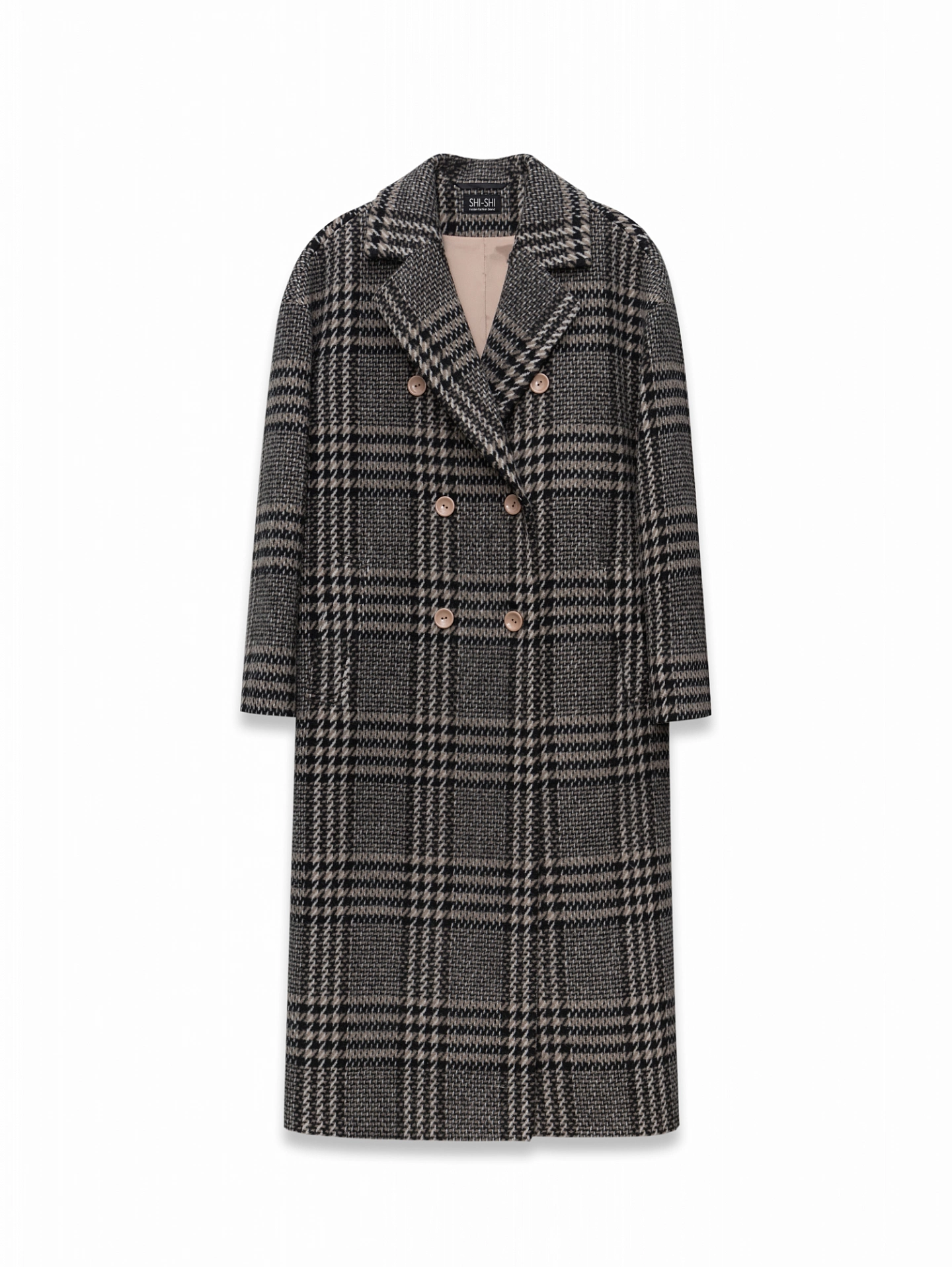 Пальто двубортное со спущенным плечом