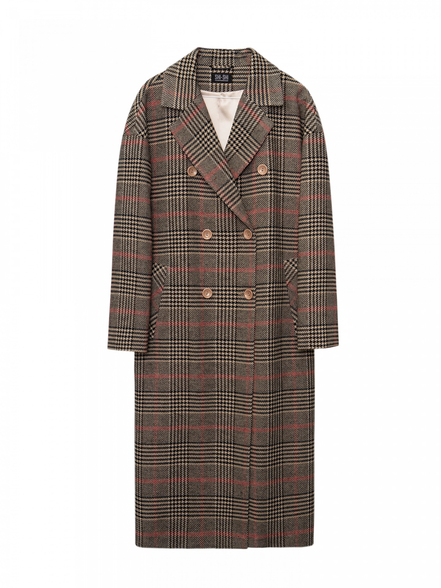 Пальто двубортное со спущенным плечом