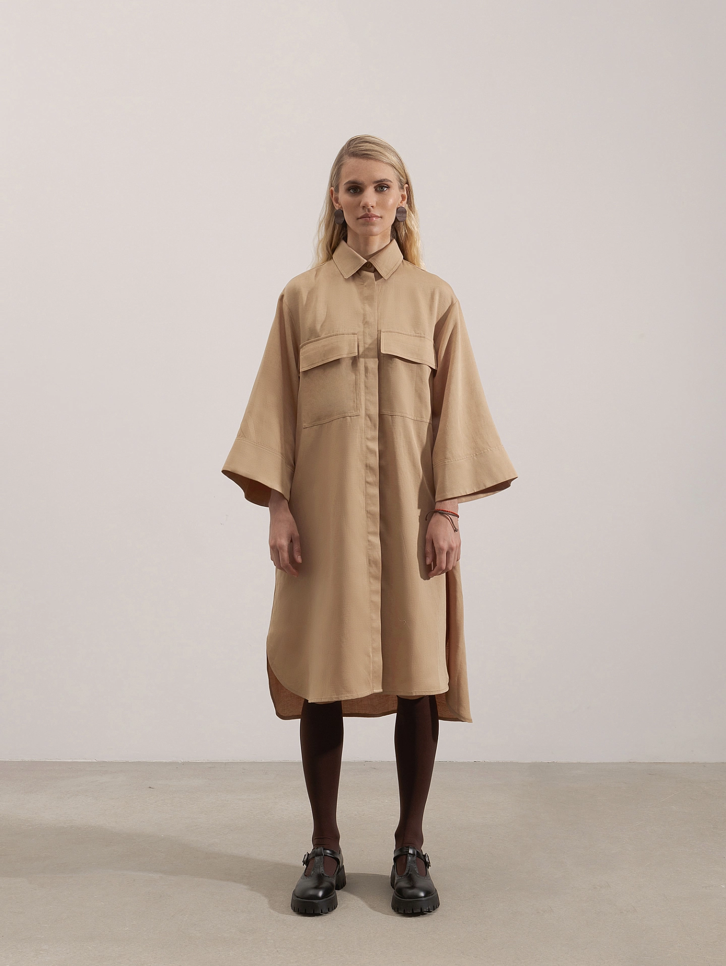 Платье рубашка с широким рукавом и шорты - бермуды