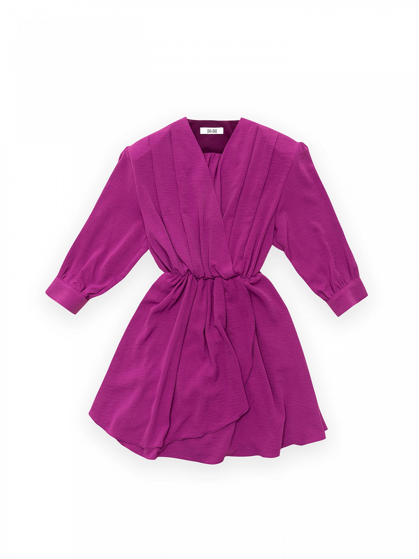 Платье мини с запахом и широким плечом