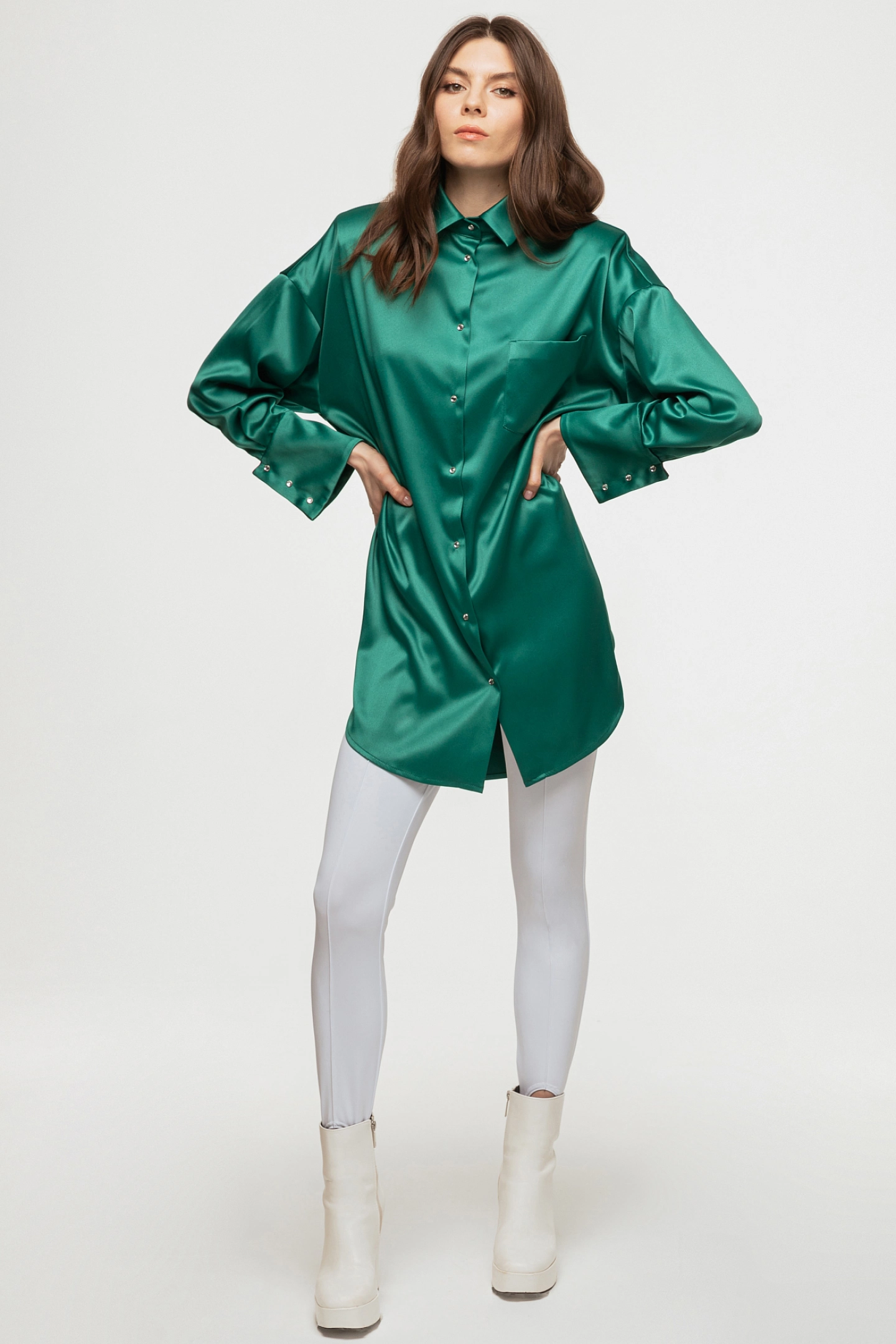 Платье - рубашка атласное