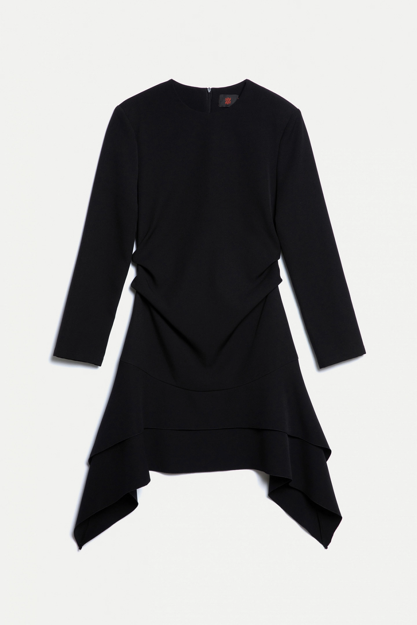 Wide shoulder dress with flounces