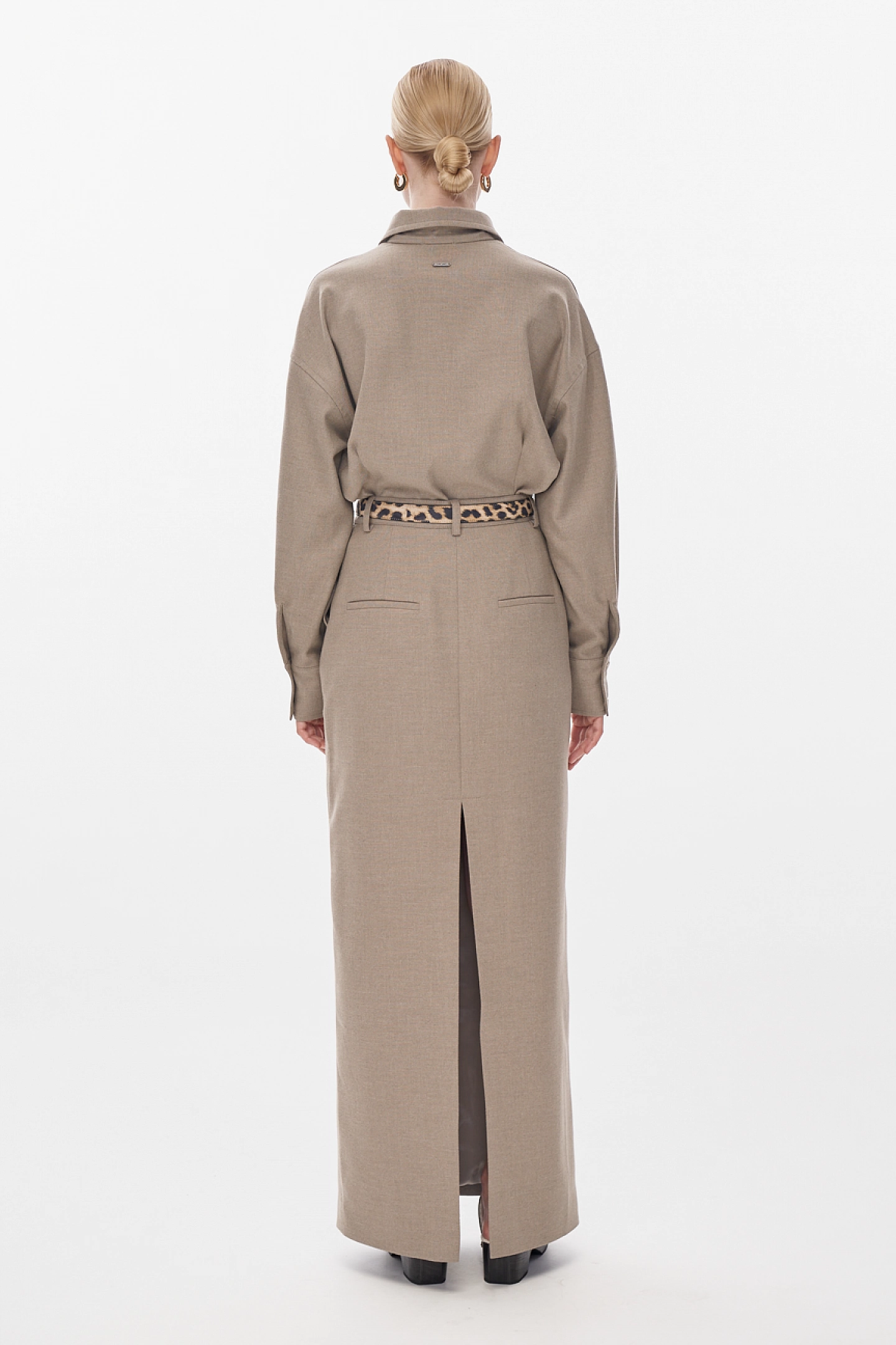 Flannel shirt and midi skirt with slit