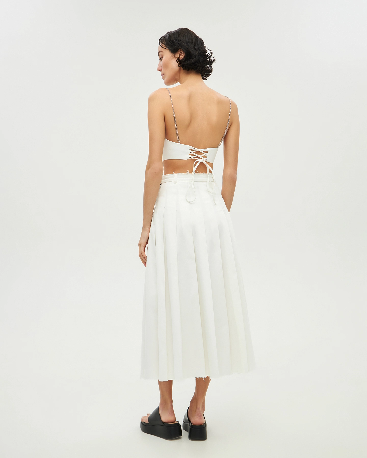 Cotton midi pleated skirt