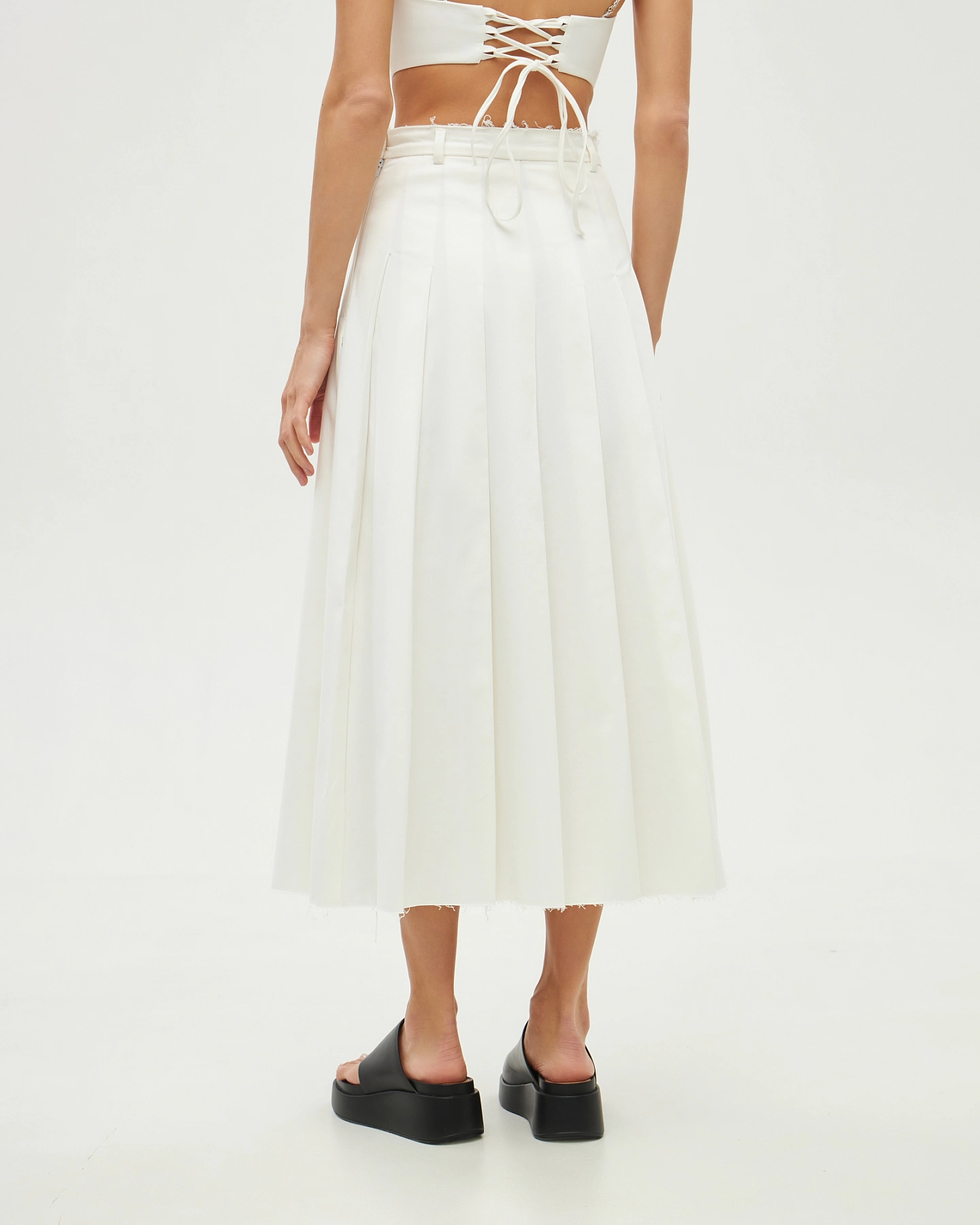 Cotton midi pleated skirt