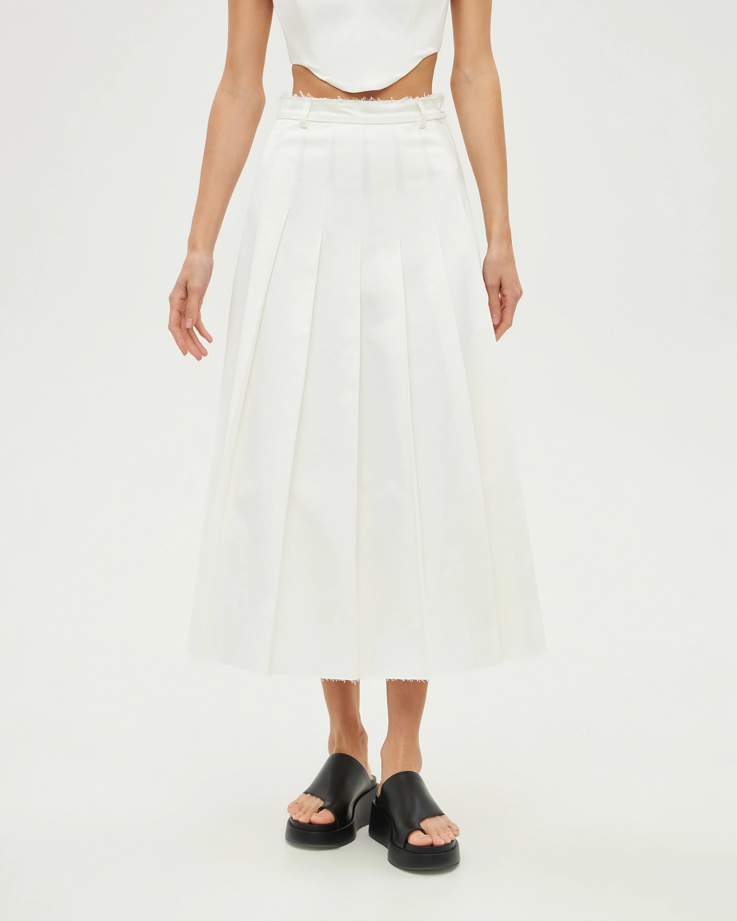 Cotton midi pleated skirt
