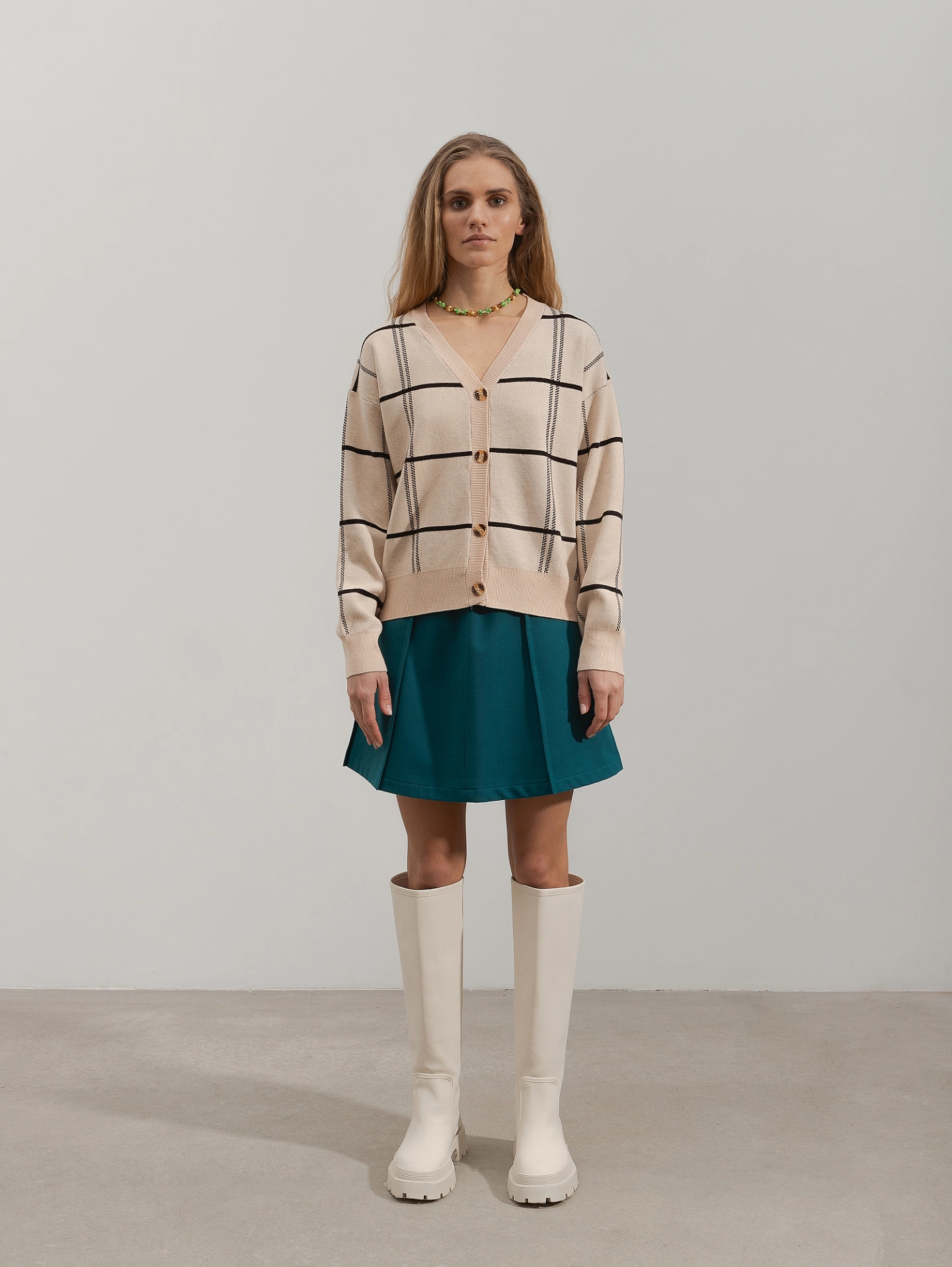 Кардиган вязаный на пуговицах в клетку