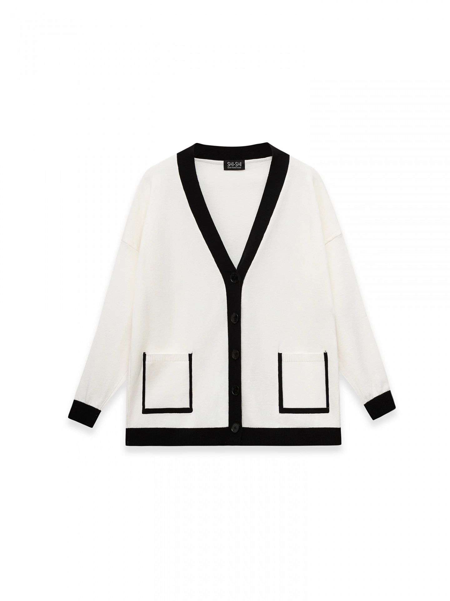 Кардиган вязаный удлинённый с контрастной отделкой